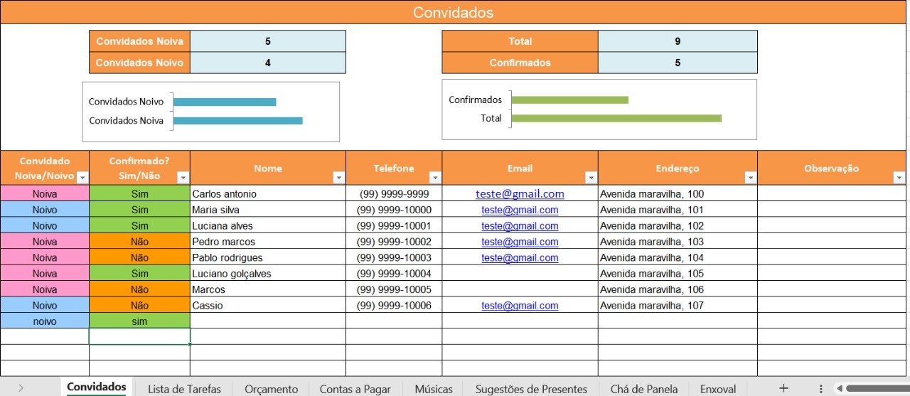 Preview da Planilha de Casamento